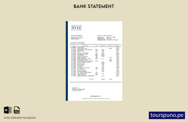 listo para imprimir plantilla de word   extracto bancario de Finlandia Evli Bank